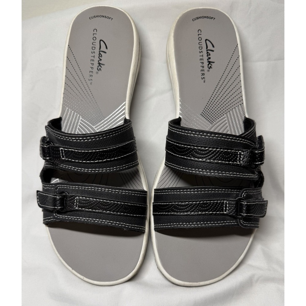 Clarks Cloudsteppers Womens Sandals Slide Adjustable Straps ~ Black  Size 8 ~EUC